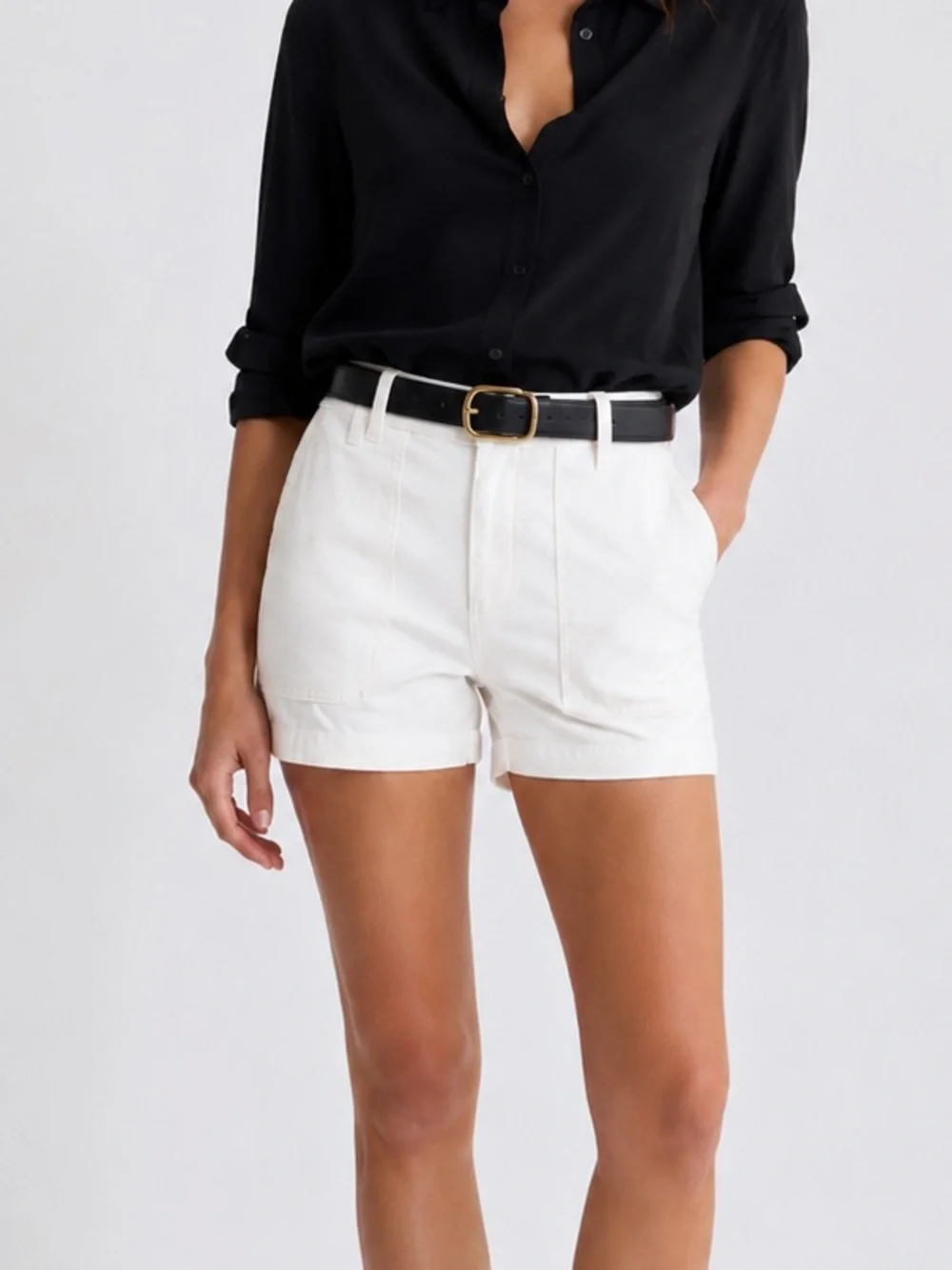 Nili Lotan Shorts Utility Cotton Blend White Cargo Pocket Stretch Size 10